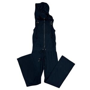 Juicy Couture Hooded Cotton Jumpsuit Gold Hardware Details Black Size P